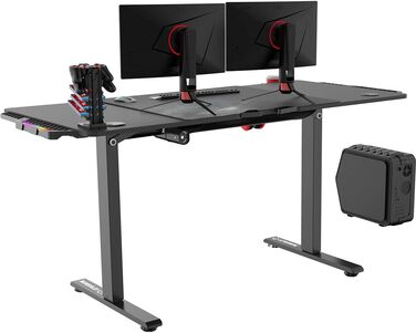 ULTRADESK Стол для роботи з регулюванням висоти V2 - електричний, 140x68 см, для геймінгу, офісу, дому - з XL-килимком для миші (чорний)