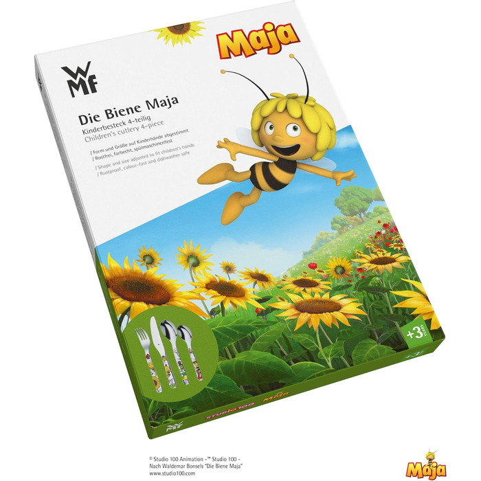 Набір дитячого столового прибору WMF Biene Maja (4 шт.), нержавіюча сталь, для дітей від 3 років, Cromargan, придатний для миття в посудомийній машині