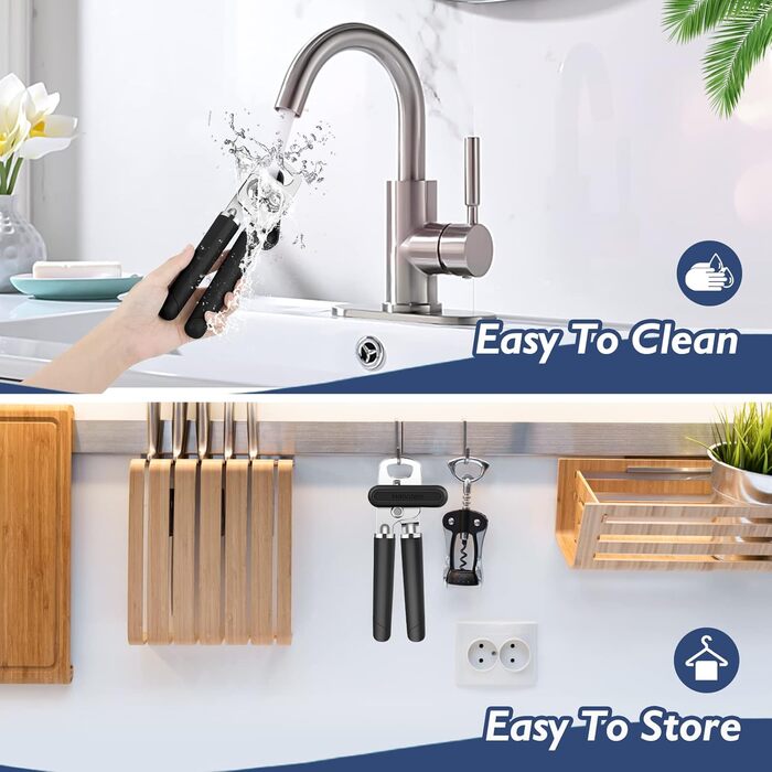 Відкривачка для консервів ручна, чорна, з відкривачем для пляшок, міцна, з гладкими краями та зручною ручкою