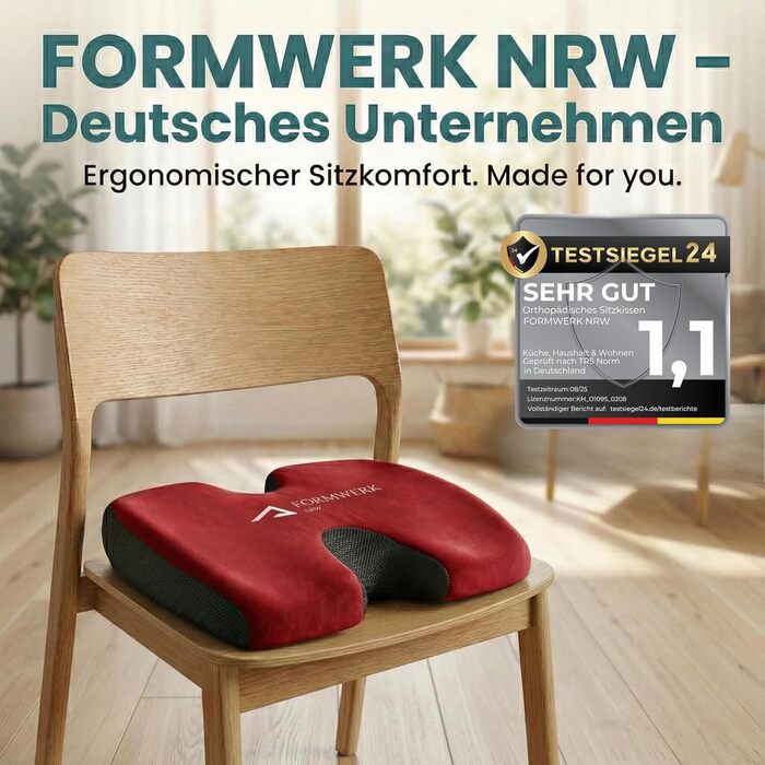 Ортопедична подушка для сидіння - преміум якість, 3D Memory Foam, для офісу та авто, OEKO-TEX-100 (65-100 кг), червона