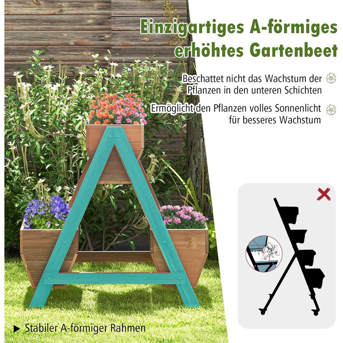 Вертикальна грядка COSTWAY з 3 рівнями, 6 контейнерами для квітів, дерев'яний ящик для тераси, балкона, саду 126x90x115 см (коричневий)