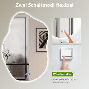 LED дзеркало для ванної кімнати з підсвічуванням 70x50 см, холодне світло 6000K, енергозберігаюче, диммер, антизапітніння