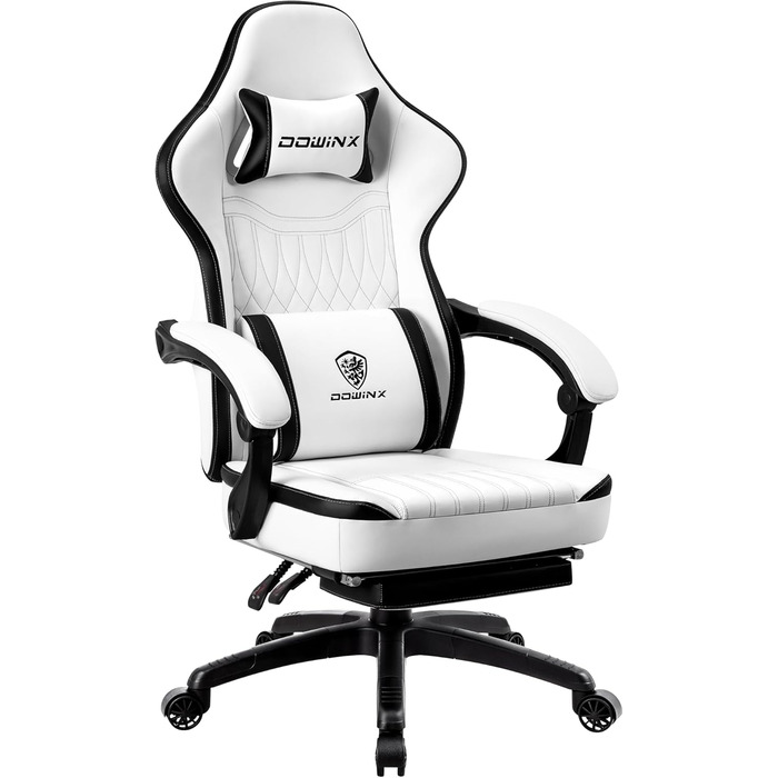 Ігровий крісло Dowinx з дихаючого PU-шкіри, з підніжкою, масажем, підтримкою попереку, велике та високе, ергономічне, з кишеньковим пружинним подушками, для дорослих та підлітків (Чорний та Золотий)