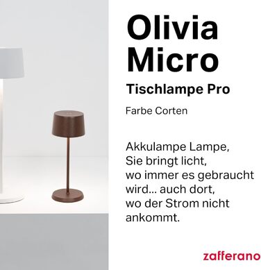 Zafferano Olivia Micro - Бездротова LED-лампа настільна з торшетом, для дому та саду, сенсорне керування, 2200-3000K, 20 см, Corten