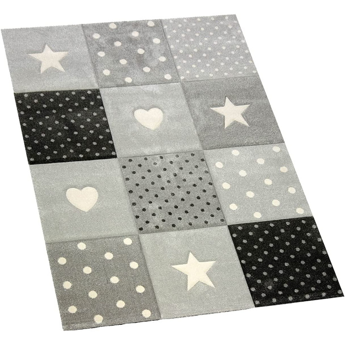 Килим-мрія для дитячої кімнати, ігровий килим і дитячий килим, дизайн у вигляді зірочок у формі серця, рожевий, білий, сірий Розмір (80 х 150 см, чорний, сірий)