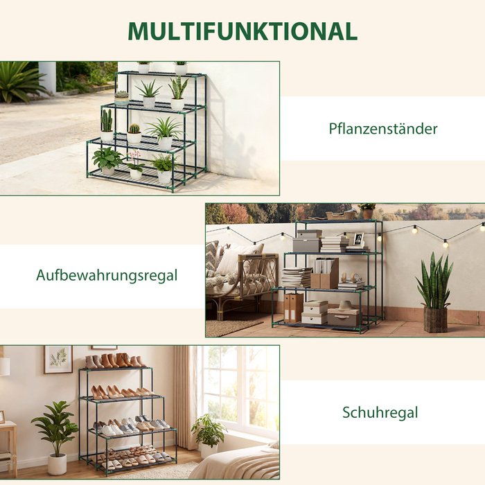 Багатоярусна підставка для квітів на 4 рівнях, висотою 110 см, з 24 кліпсами, полиця для рослин зі сталі, темно-зеленого кольору