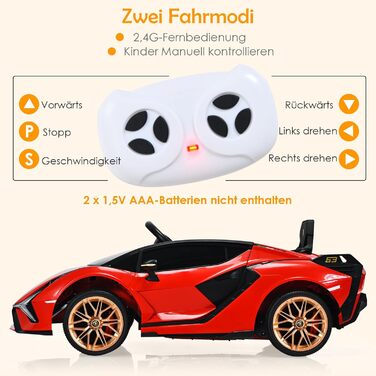 Дитячий електромобіль GOPLUS Lamborghini з пультом, Bluetooth, USB, музика, для дітей 3-8 років, білий/червоний