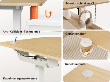 Електричний кутовий стіл WALKINGDESK 190 x 150 см з регулюванням висоти, для офісу, дому, геймінгу, з кабелеуправлінням, колір дуб