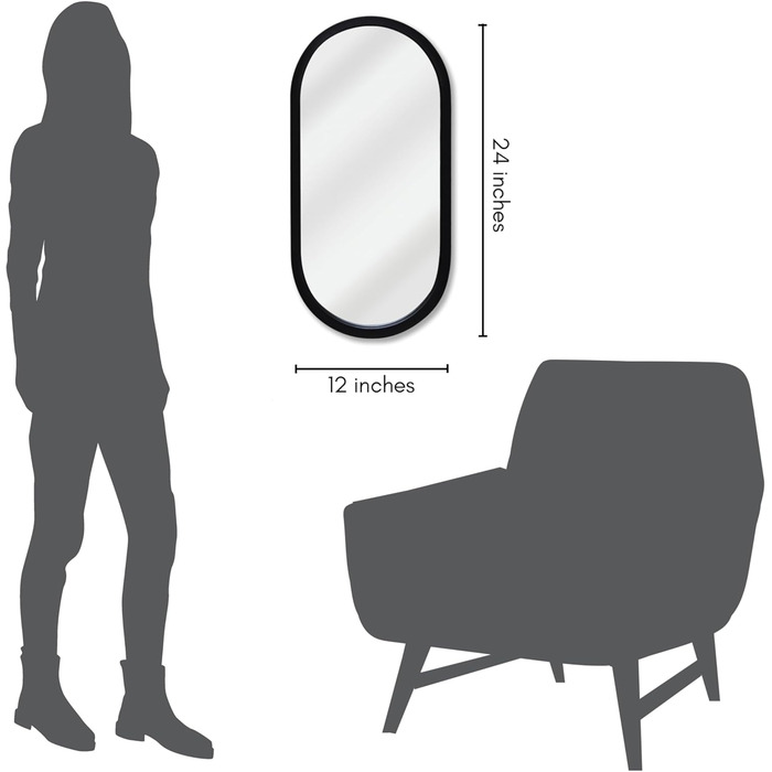 Дзеркало овальне Americanflat Spiegel Oval 30x61 см - чорне, для ванної, вітальні, спальні