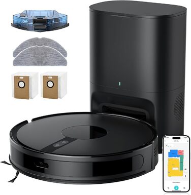 Робот-пилосос BPMIO з функцією миття підлоги та станцією самоочищення, потужність всмоктування 6500Pa, навігація LiDAR, час роботи 180 хвилин, ідеально підходить для шерсті тварин, килима та твердих підлог (B40 Plus)