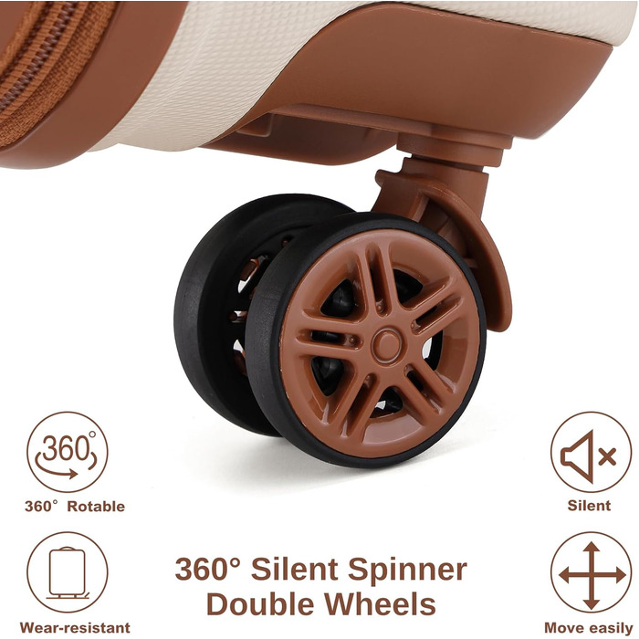 Набір валіз KONO 6-ти частинний: велика валіза, середній кофр, ручна сумка, косметичка. Колір: білий/коричневий