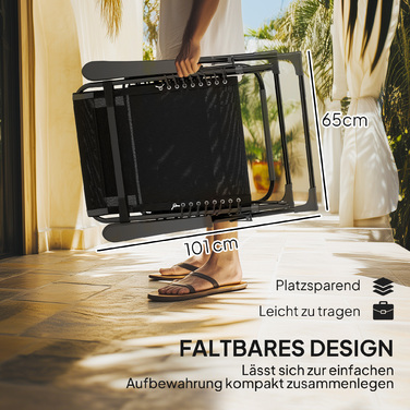 Зручний розкладний шезлонг для саду з підголовником, спинка регулюється в 5 положеннях, витримує до 120 кг, колір чорний