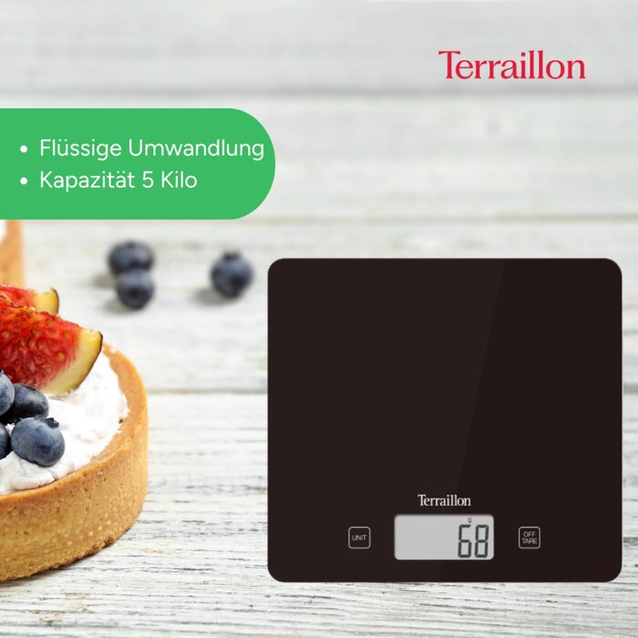 Кухонні ваги Terraillon T1040 з тарою, показуванням рідини, ультратонкі, до 3 кг, дизайн Bakery