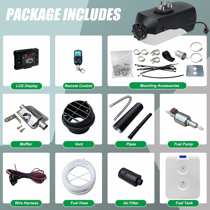 Дизельний опалювач Triclicks 12V 5kW з LCD-дисплеєм та пультом керування для авто, RV, вантажівок та житлових авто