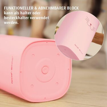 Набір кухонних ножів Hecef: 5 штук у блоці, рожевий, з ручками у формі котів