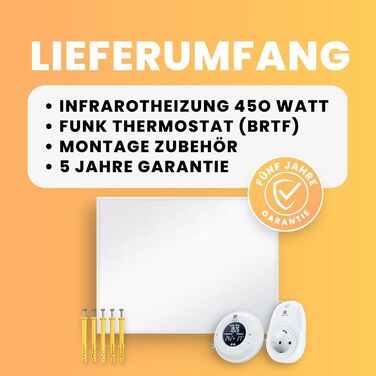 Інфранічний обігрівач BR Bringer 450 Вт з термостатом та пультом дистанційного керування - Економний інфрачервоний електрообігрівач. 5 років гарантії, TÜV GS, німецька якість (білий)