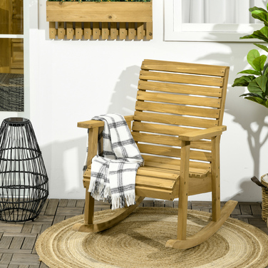 Крісло-гойдалка Outsunny Крісло-гойдалка з підлокітником, садове крісло Relax Chair для балкона та тераси, з навантаженням до 130 кг, ялинове дерево світло-коричневого кольору
