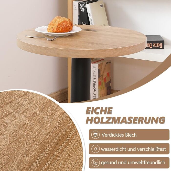 Кухонний стіл Mingone 80x80 см з дерев'яною стільницею та металевими ніжками - для кухні, вітальні, балкону, їдальні