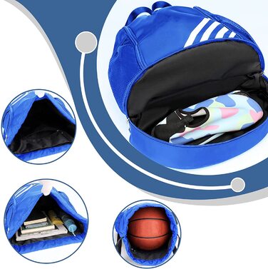 Спортивна сумка Tokeya на шнурку для чоловіків і жінок, водонепроникний рюкзак з відділенням для взуття, футбольна сумка для подорожей, йоги, плавання, фітнесу, баскетболу (синій)