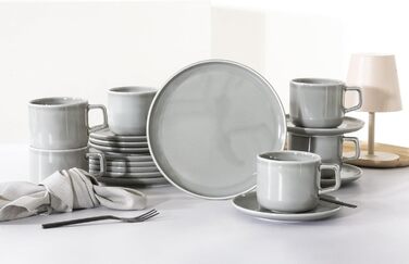 Набір посуду CreaTable Chef Collection 18 предметів (6 персон), серія Grey, порцеляна, для кави, сумісно з мийною машиною та мікрохвильовкою, Made in Europe
