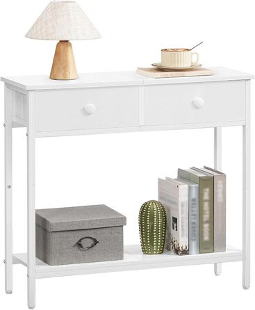 HOOBRO Консольний столик, вузький бічний столик з 2 висувними ящиками з тканини, 75 см, столик для передпокою, журнальний столик для дивану в індустріальному стилі, для передпокою, вітальні, коридору, білий EWW71XG01