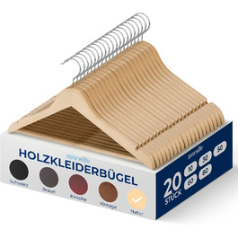 Плечики для одягу SereneLife з натурального дерева, 20 шт. - обертаються на 360°, для дітей та дорослих, міцні, економія місця для курток, спідниць, штанів та костюмів