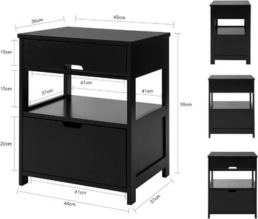 Тумбочка/тумбочка SoBuy FRG258-W з 2 ящиками та 2 полицями, BHT 45x55x38см (чорний)