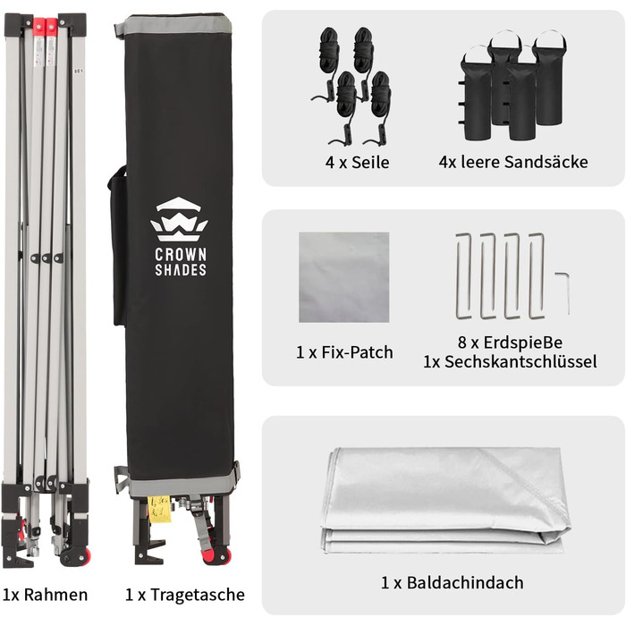 Павільйон CROWN SHADES 3x3: водовідштовхуючий, зимостійкий, з UV захистом 50+, для кемпінгу та відпочинку на природі. Регульована висота, з сумкою. Білий в клітинку