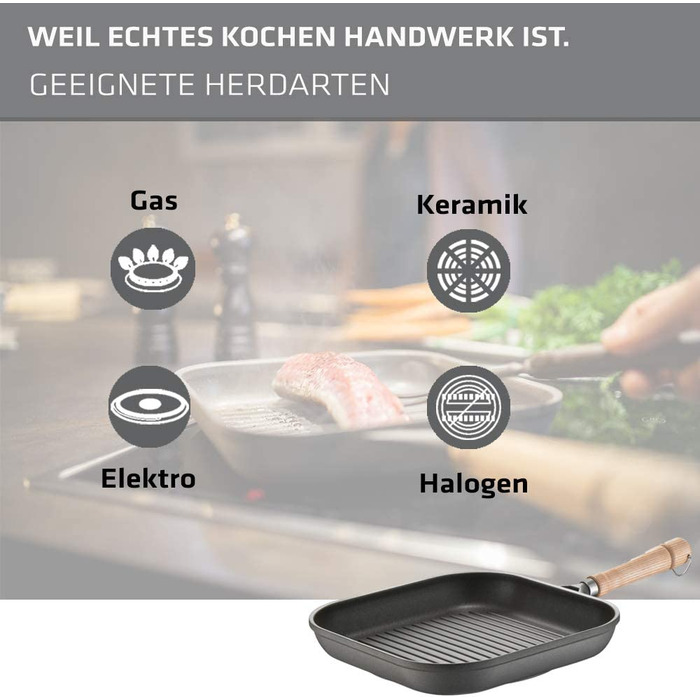 Сковорода-гриль Berndes BONANZA 28x28 см, алюмінієвий лиття, антипригарне покриття, квадратна, сіра