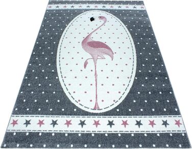 Дитячий килимок з коротким ворсом Flamingo Star Design Дитяча кімната Ігрова кімната 11 мм Висота ворсу М'яка прямокутна кругла доріжка Розмір 120x170 см (200x290 см, рожевий)