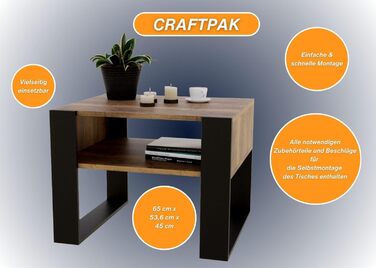 Стіл для вітальні CraftPAK для дивана з високоякісної деревини, міцний і сучасний журнальний столик з додатковим місцем для зберігання, колір ретро чорний