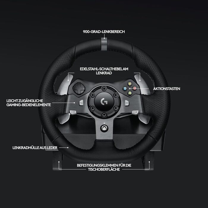 Logitech G920 Driving Force Racing Wheel – Ігровий кермо з Force Feedback 900°, педалі з нержавіючої сталі, для Xbox Series X|S, Xbox One, PC, Mac – Чорний