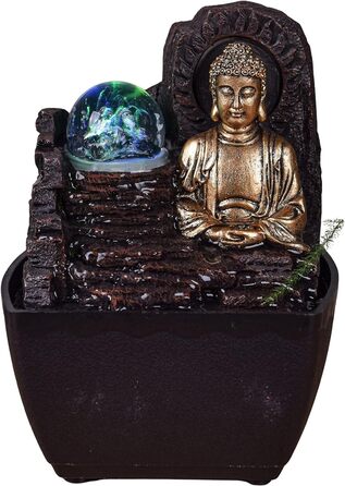 Внутрішній фонтан Buddha Zen Барвисте світлодіодне світло - Прикраса Zen Spirit - Ніжка SHU Hust Beadhe - Настільний фонтан - H 18 см - Theravada Zen'light
