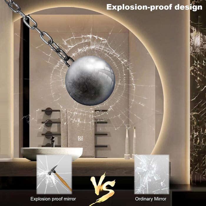 LED дзеркало для ванної кімнати з підсвічуванням, 70 см, правий крій