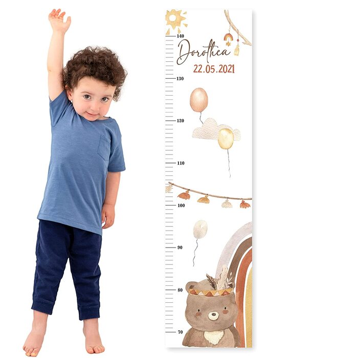 Дитяча вимірювальна планка в стилі бохо з зображенням єдинорога і дерев'яним ім'ям для дитячої кімнати з милою тематикою вимірювальна планка (алюмінієвий ведмідь в стилі бохо)