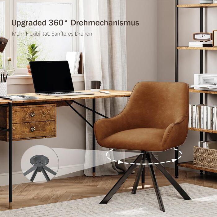 Обідні стільці поворотні, набір 4 шт. з підлокітниками, коричневі. Сучасні стільці для кухні, вітальні, офісу з металевим каркасом та спинкою. Зручні, з м'яким сидінням з льону.