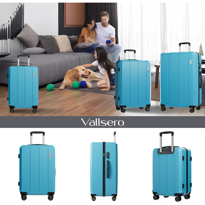 Набір валіз Vallsero 5шт, Gepäck Set, Trolleys, ABS, TSA-Schloss, Рожеве золото, блакитний колір