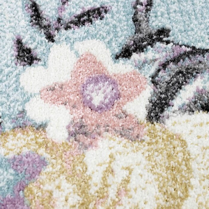 Килим-мрія круглий дитячий ігровий килимок * міцний * Єдиноріг райдужні Хмари розмір (120 х 170 см, кремовий жовтий білий)