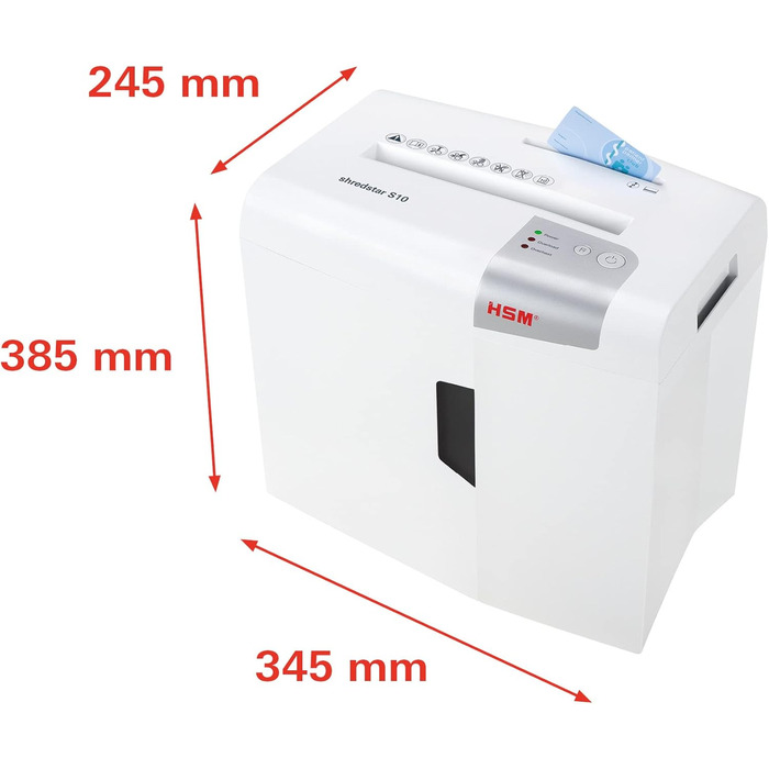 Шредер HSM Shredstar X10: безпечне знищення документів, CDs, DVDs, кредитних карток. Розмір частинок 4,5x30 мм, рівень P-4, 20л контейнер, 10 аркушів.