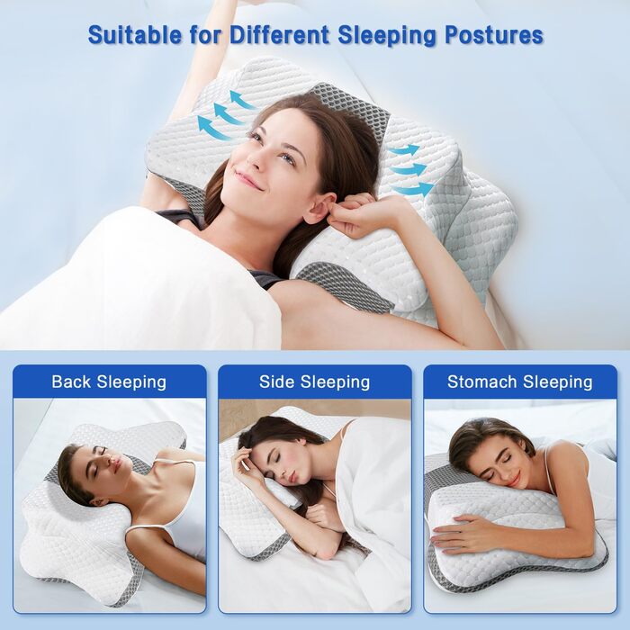Ортопедична подушка для шиї з Memory Foam, регульована висота, ергономічна, для комфортного сну, без запаху, підходить для сну на боці