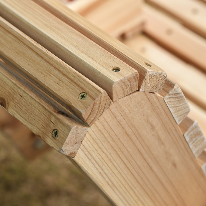 Підвісна лавка з відкидним столиком та тримачами для напоїв, натуральне дерево, 150 x 75 x 53 см