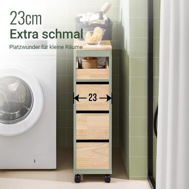 Тумбочка для ванної кімнати SoBuy з колесами, вузька з 3 висувними ящиками, компактна комода з дерева, навісна шафка для маленьких ванних кімнат, туалетів та кухонь, біла, 65x23x82 см, BZR54-W