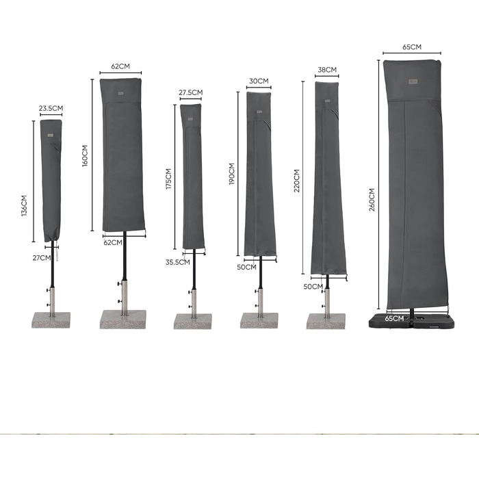 Захисний чохол для парасольки від сонця Sekey, 260x65 см, темно-сірий