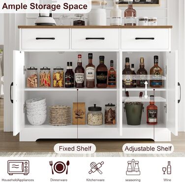 Сайдборд HOCSOK: кухонна шафа з 3 висувними ящиками та 3 дверцятами, буфет з робочою поверхнею, для кухні, їдальні, вітальні, дерево, білий & коричневий