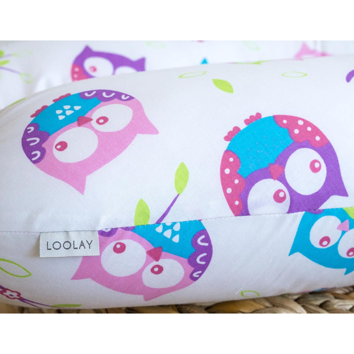Подушка для вагітних LOOLAY - подушка для годування - подушка для сну на боці, 100% бавовна, знімний чохол, подушка для вагітних (сіра) (170 см, Сова біла)
