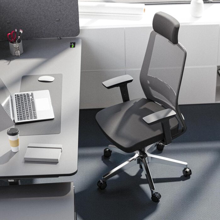 Яса Чейр Плюс: Ергономічне офісне крісло з підголівником, 2D-підтримкою попереку та 4D-підлокітниками | Переможець тесту! До 150 кг, чорний