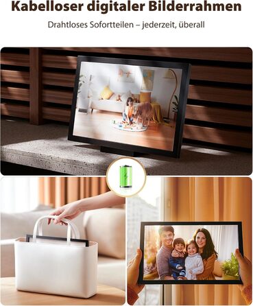 Цифровий фоторамка 10.1 дюйма Wi-Fi з 64GB пам'яті, IPS сенсорний дисплей 1280*800, для перегляду фото та відео через додаток Frameo, чорний