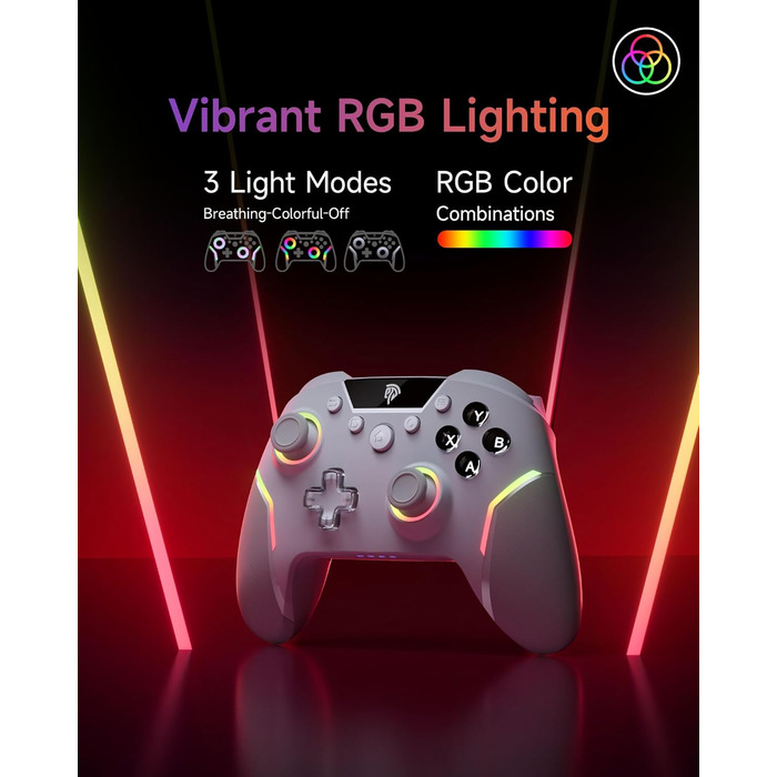 Бездротовий контролер EasySMX X20 з RGB підсвічуванням для PC, Switch, Android. 2 в 1 тригери, знімний джойстик, механічні кнопки, 6-осьовий гіроскоп, білий