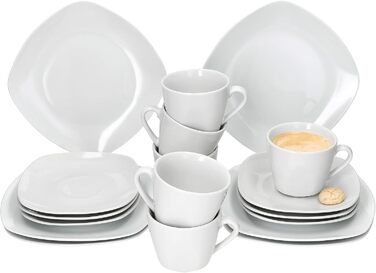 MamboCat Lotta - Комплект кавового сервісу на 6 осіб (18 предметів) | Біле порцелянове кавове сервісу | 6 чашок 170мл, 6 підстаканників, 6 тарілок | Для дому, ресторану, готелю