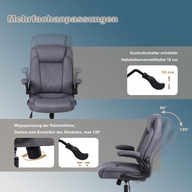 Офісний крісло Flysky з високою спинкою, регульованою висотою та підголівником. Зручний офісний крісло для керівника (сірий)